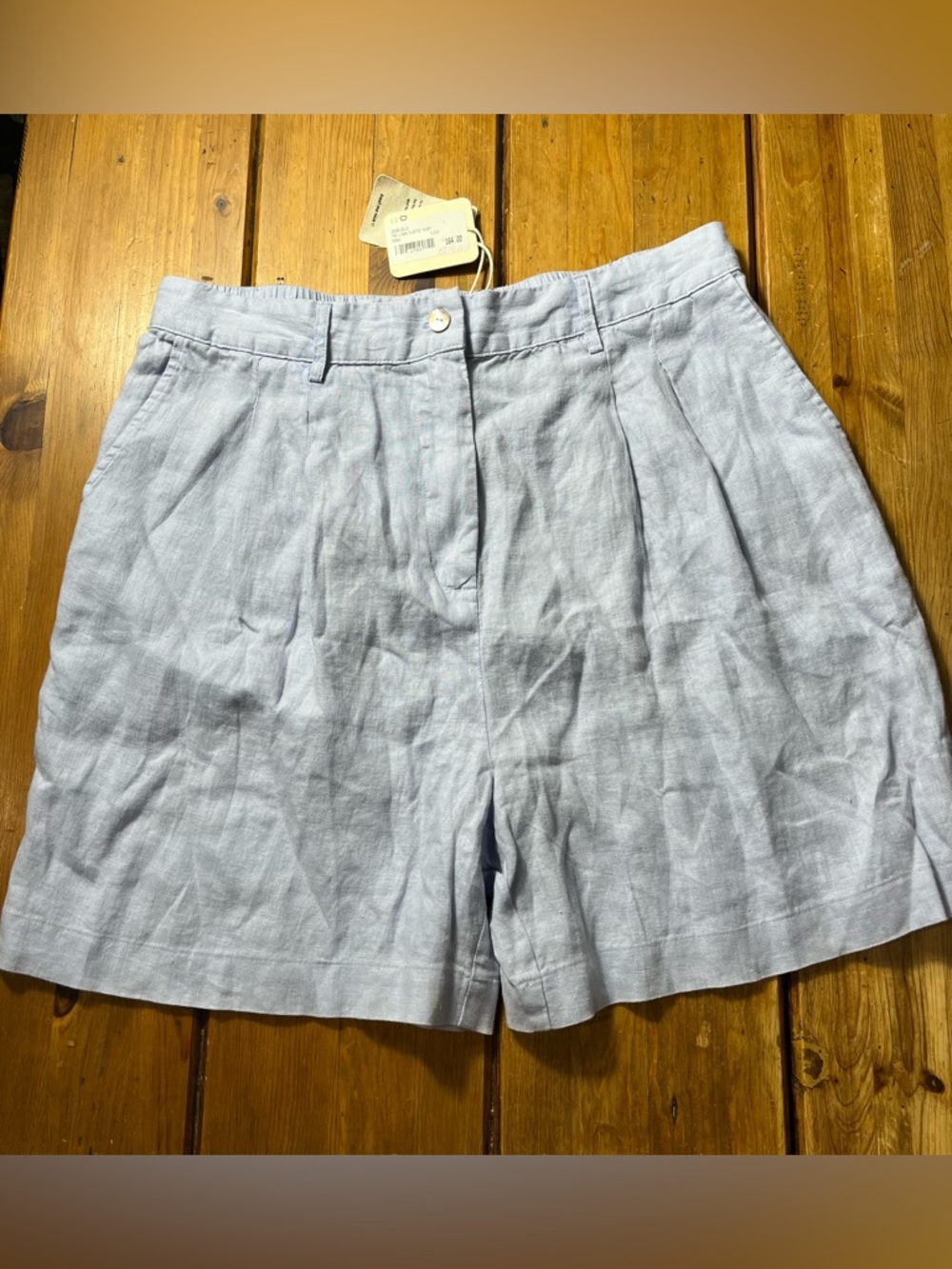 DONNI. Light Blue Pleated linen Bermuda Shorts